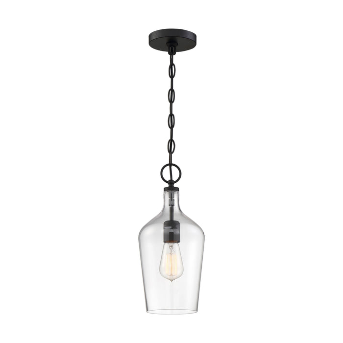 Hartley One Light Pendant in Matte Black / Clear Glass