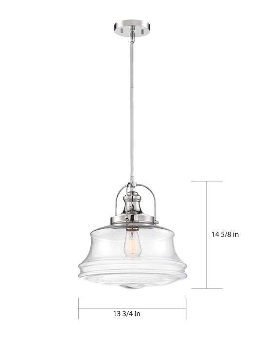 Basel One Light Pendant in Polished Nickel / Clear Glass