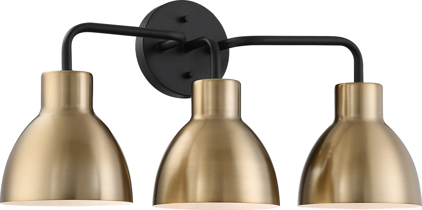 Sloan Three Light Vanity in Matte Black / Burnished Brass