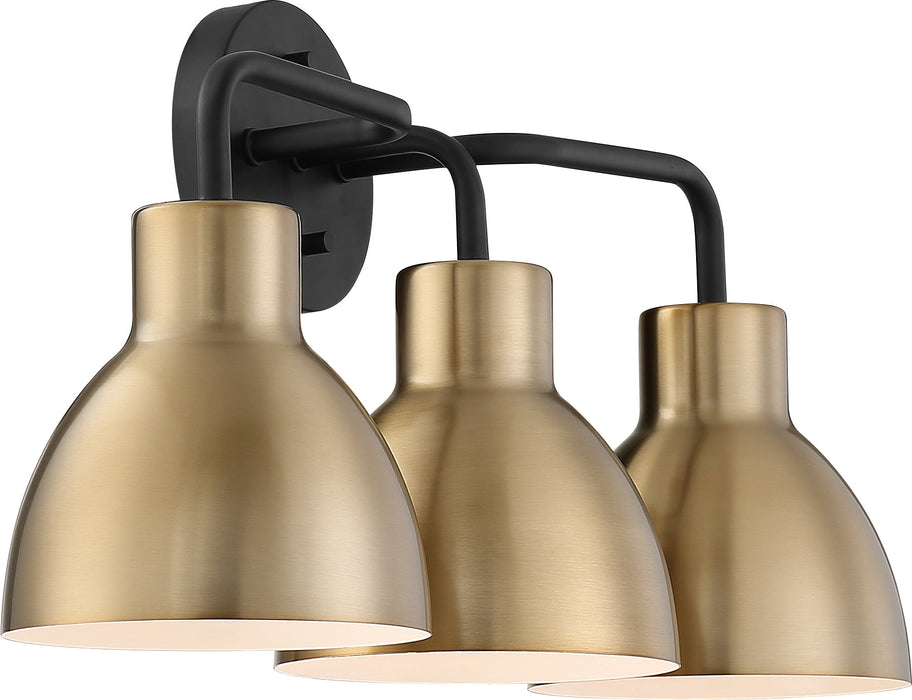 Sloan Three Light Vanity in Matte Black / Burnished Brass