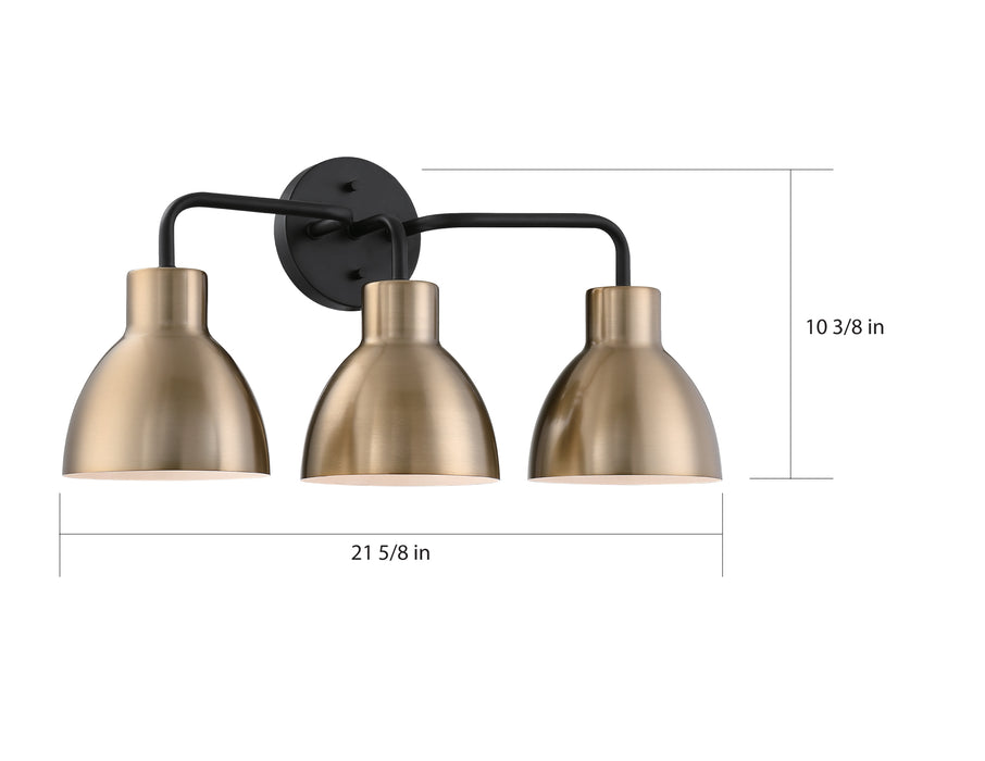 Sloan Three Light Vanity in Matte Black / Burnished Brass