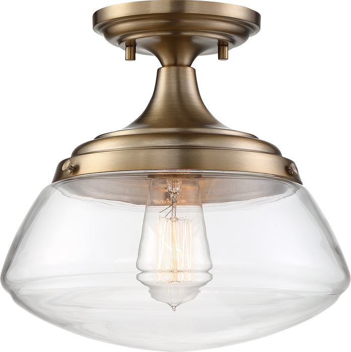 Kew One Light Semi Flush Mount in Burnished Brass / Clear