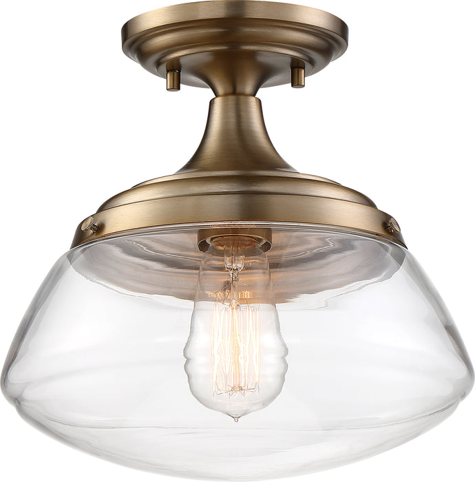 Kew One Light Semi Flush Mount in Burnished Brass / Clear