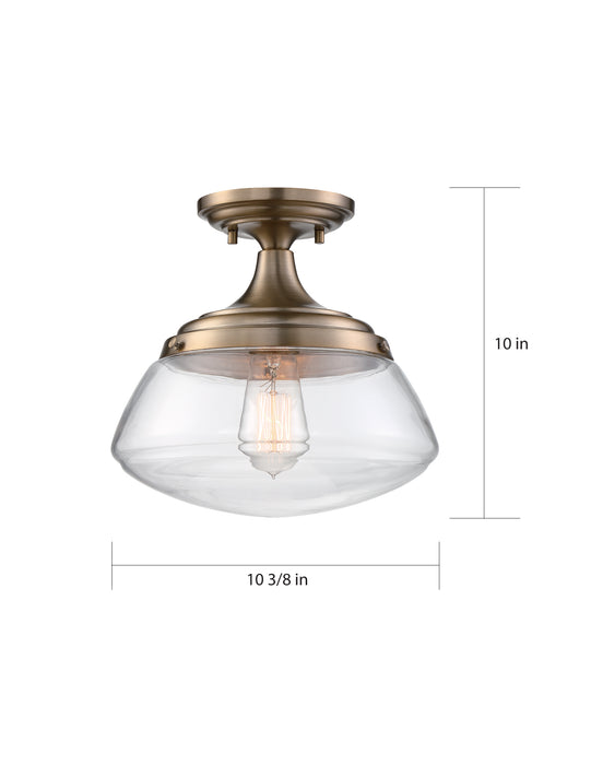 Kew One Light Semi Flush Mount in Burnished Brass / Clear