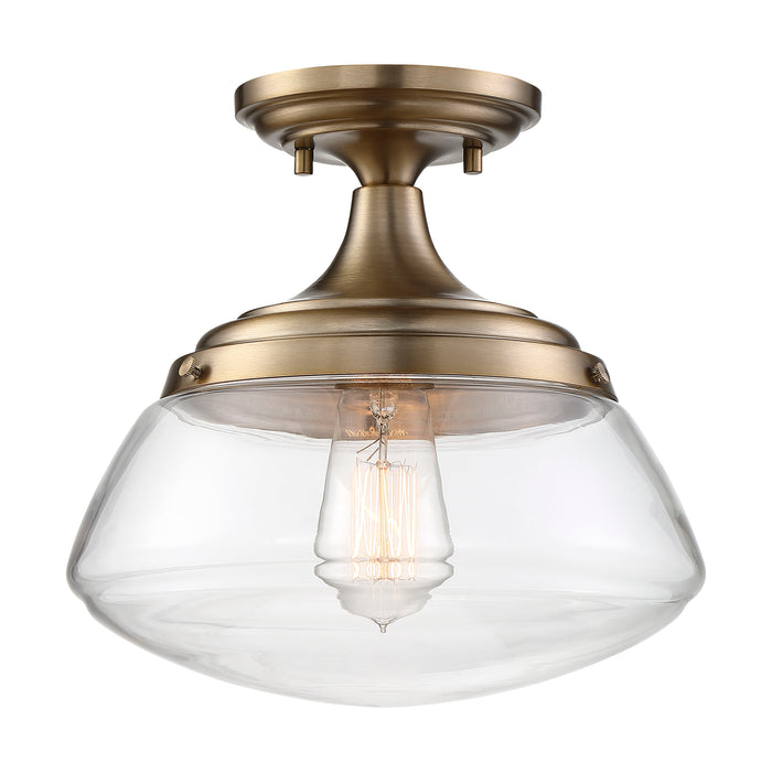 Kew One Light Semi Flush Mount in Burnished Brass / Clear