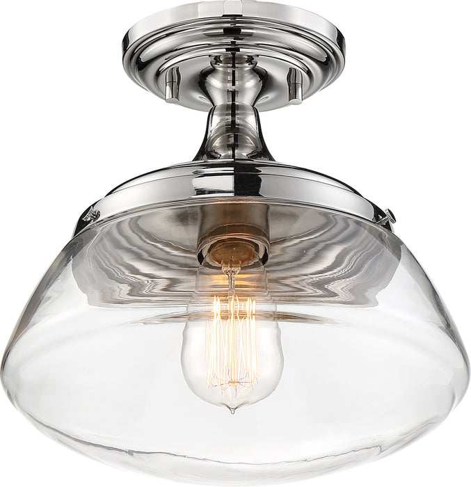 Kew One Light Semi Flush Mount in Polished Nickel / Clear Glass