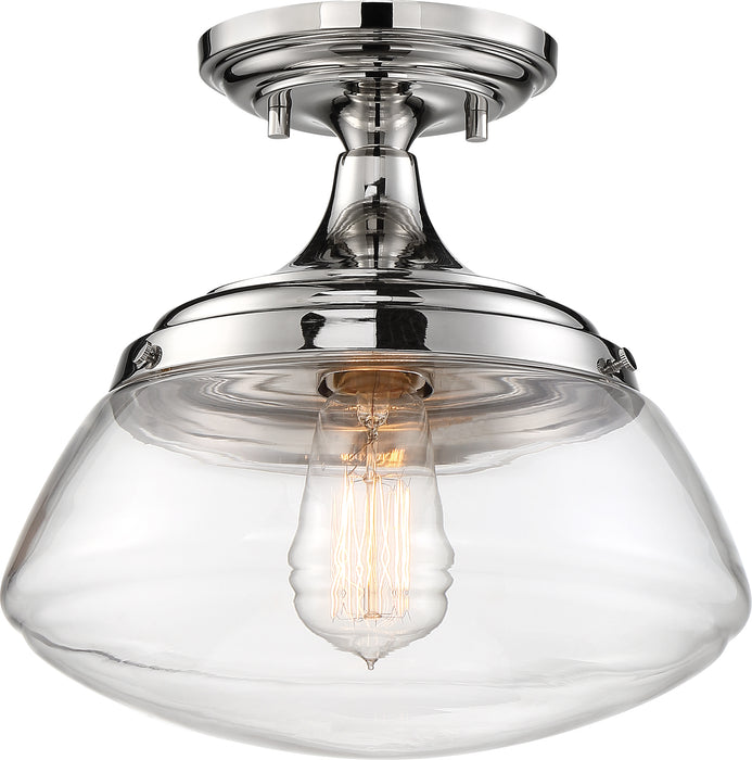 Kew One Light Semi Flush Mount in Polished Nickel / Clear Glass