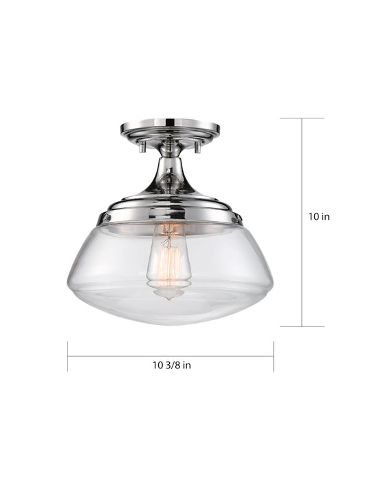 Kew One Light Semi Flush Mount in Polished Nickel / Clear Glass