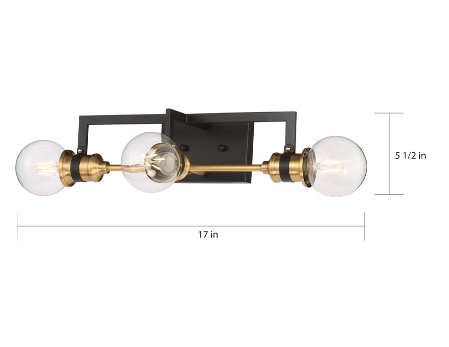 Intention Three Light Vanity in Warm Brass / Black