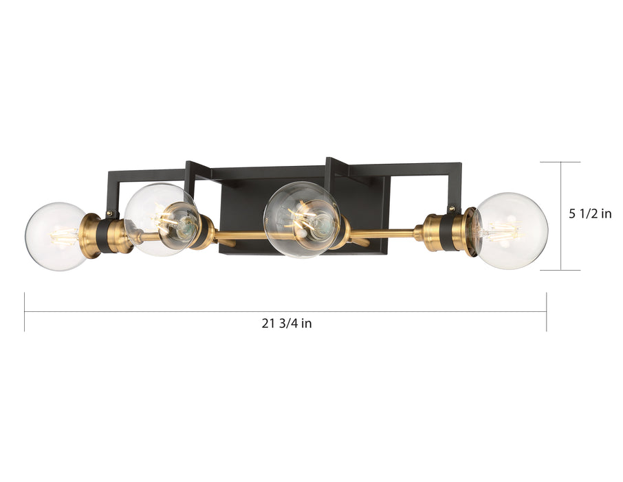 Intention Four Light Vanity in Warm Brass / Black