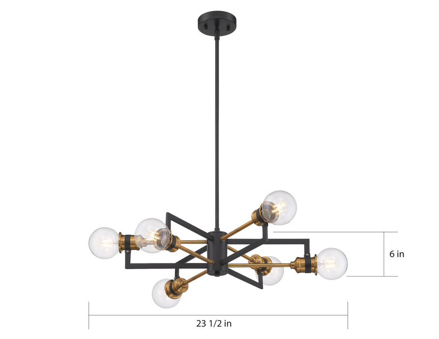 Intention Six Light Chandelier in Warm Brass / Black