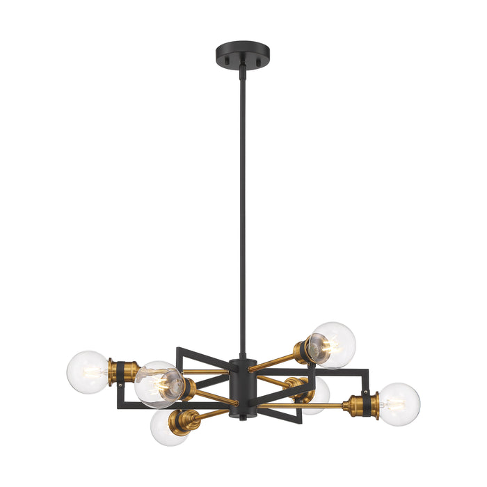 Intention Six Light Chandelier in Warm Brass / Black