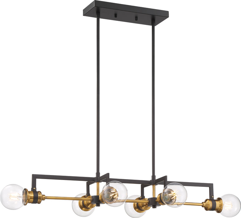Intention Six Light Island Pendant in Warm Brass / Black