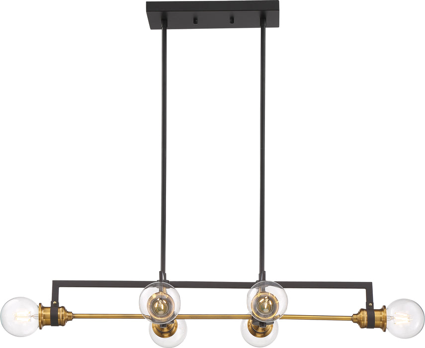 Intention Six Light Island Pendant in Warm Brass / Black