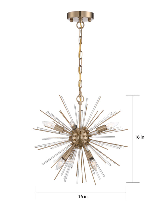 Cirrus Six Light Chandelier in Vintage Brass