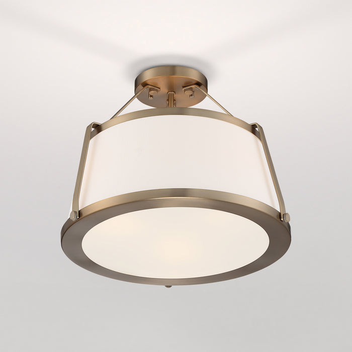 Cutty Three Light Semi Flush Mount in Burnished Brass