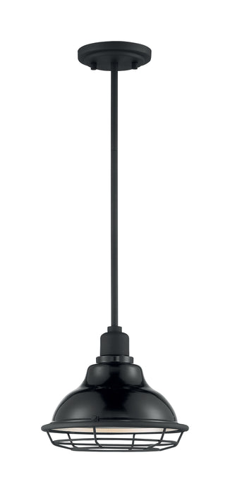 Newbridge One Light Pendant in Gloss Black / Silver