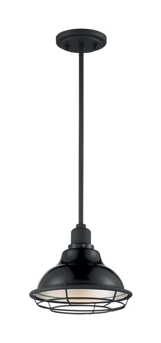 Newbridge One Light Pendant in Gloss Black / Silver