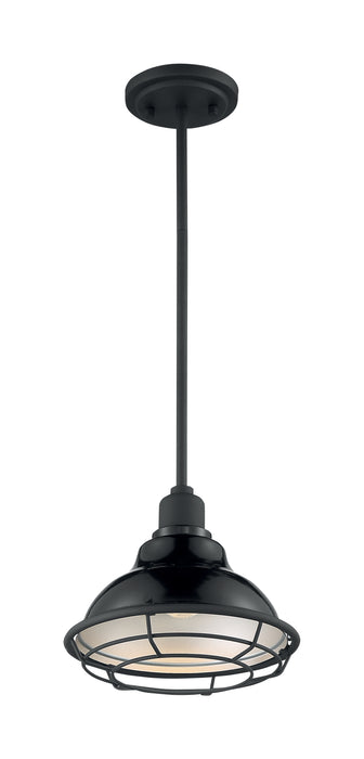 Newbridge One Light Pendant in Gloss Black / Silver