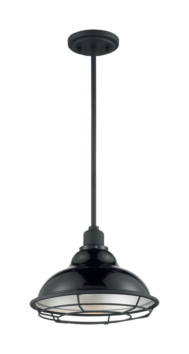 Newbridge One Light Pendant in Gloss Black / Silver