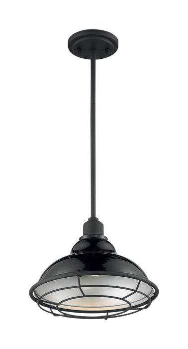 Newbridge One Light Pendant in Gloss Black / Silver