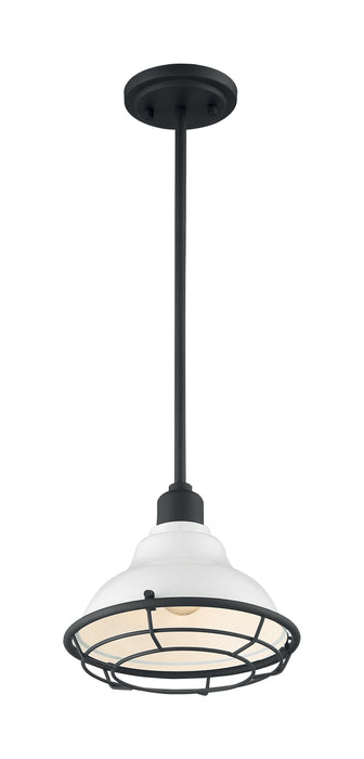 Newbridge One Light Pendant in Gloss White / Black Accents