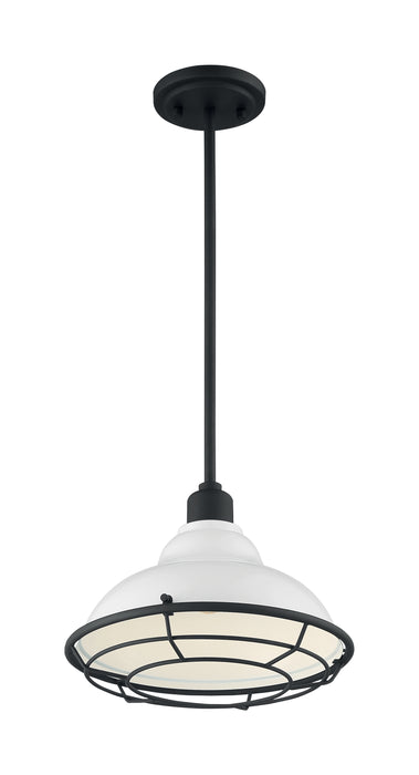Newbridge One Light Pendant in Gloss White / Black Accents