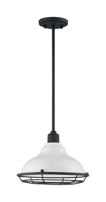 Newbridge One Light Pendant in Gloss White / Black Accents