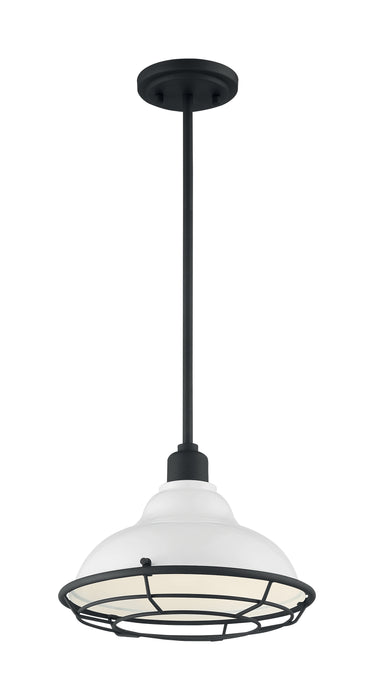 Newbridge One Light Pendant in Gloss White / Black Accents