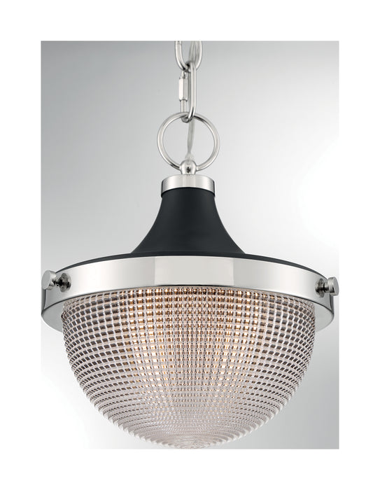 Faro One Light Pendant in Polished Nickel / Black Accents