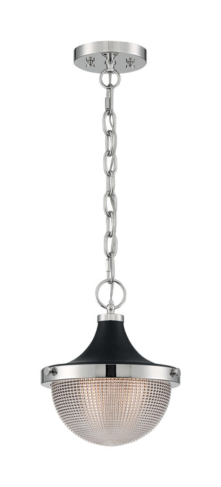 Faro One Light Pendant in Polished Nickel / Black Accents