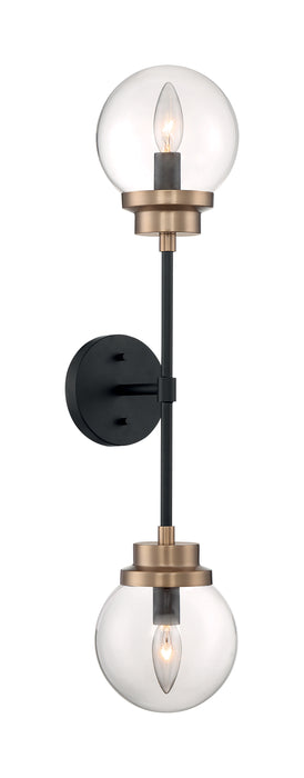 Axis Two Light Wall Sconce in Matte Black / Brass Accents