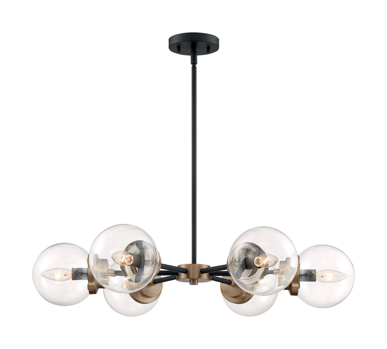 Axis Six Light Chandelier in Matte Black / Brass