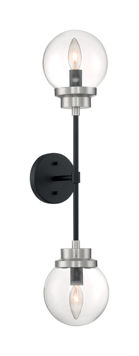 Axis Two Light Wall Sconce in Matte Black / Brushed Nickel Accents