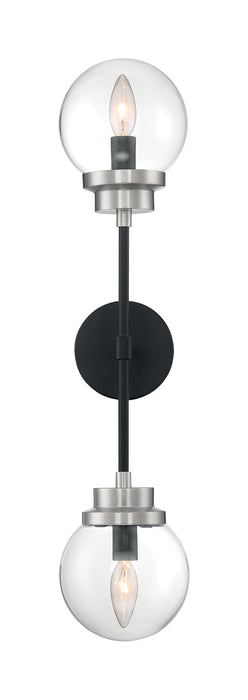 Axis Two Light Wall Sconce in Matte Black / Brushed Nickel Accents
