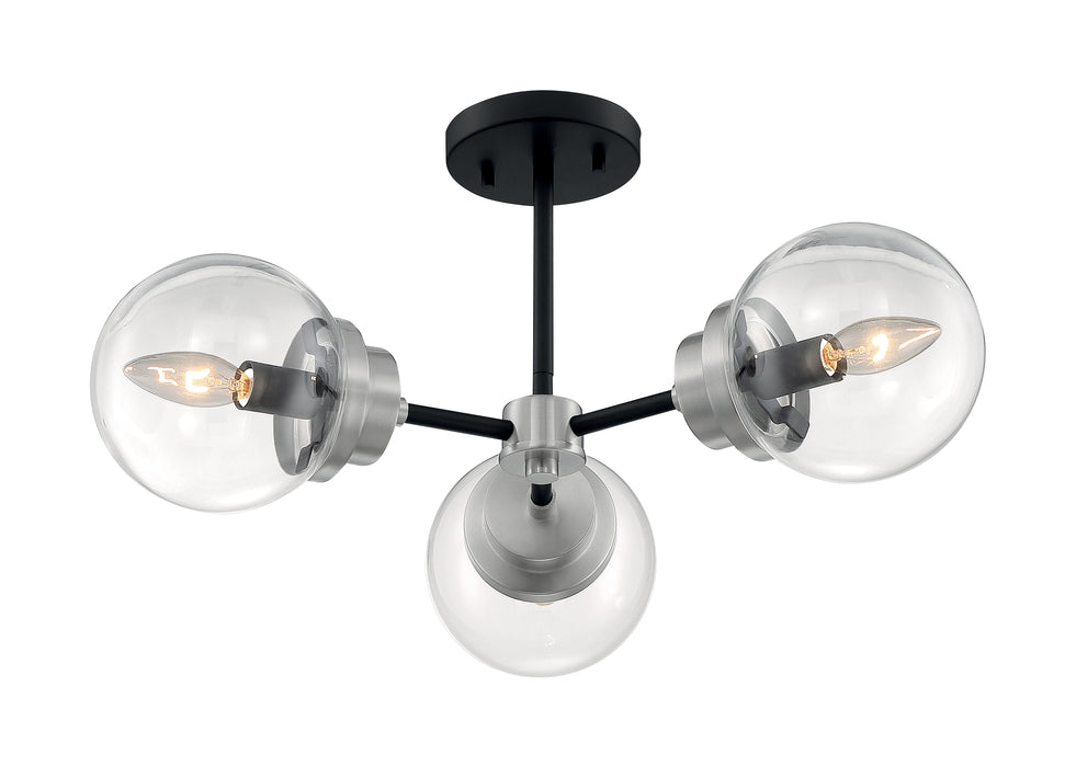 Axis Three Light Semi Flush Mount in Matte Black / Brushed Nickel