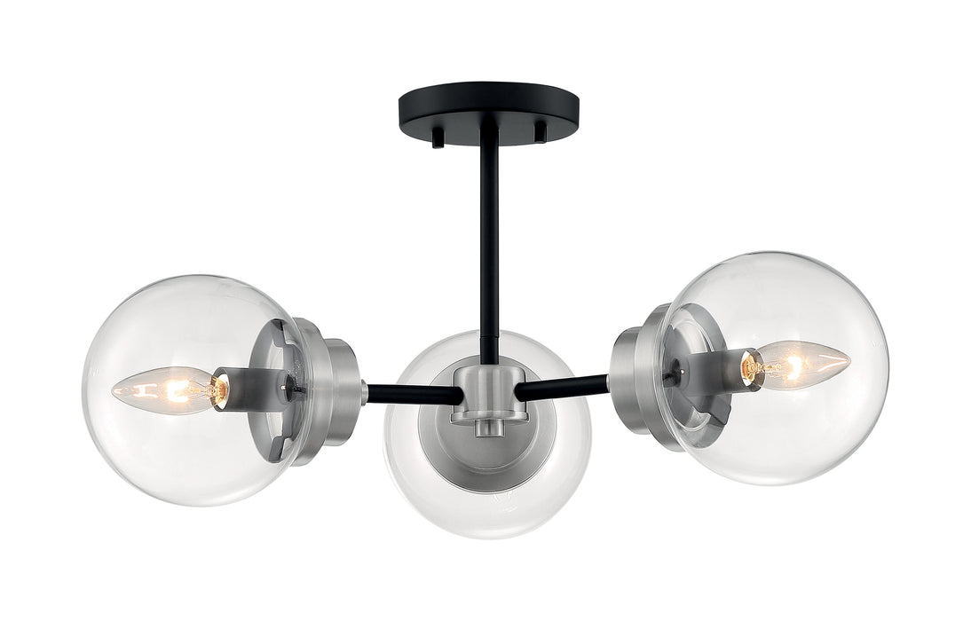 Axis Three Light Semi Flush Mount in Matte Black / Brushed Nickel