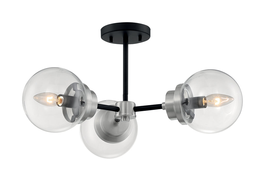 Axis Three Light Semi Flush Mount in Matte Black / Brushed Nickel