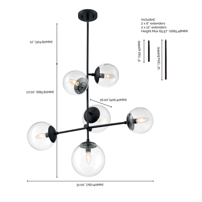 Sky Six Light Pendant in Matte Black