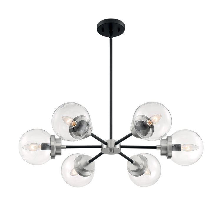 Axis Six Light Chandelier in Matte Black / Brushed Nickel Accents