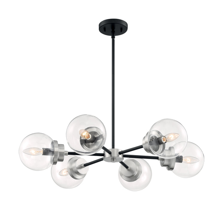 Axis Six Light Chandelier in Matte Black / Brushed Nickel Accents