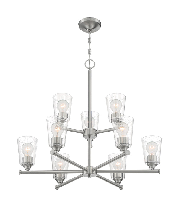 Bransel Nine Light Chandelier in Brushed Nickel