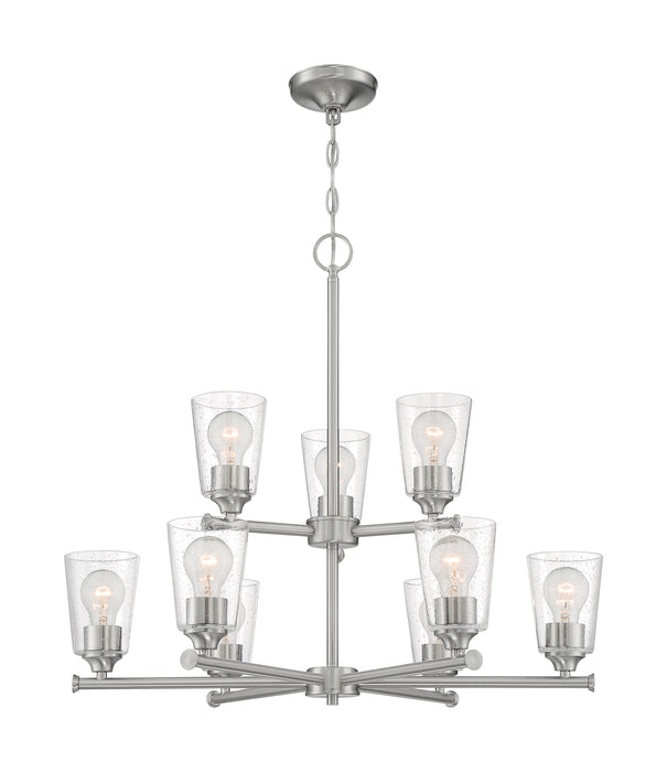 Bransel Nine Light Chandelier in Brushed Nickel