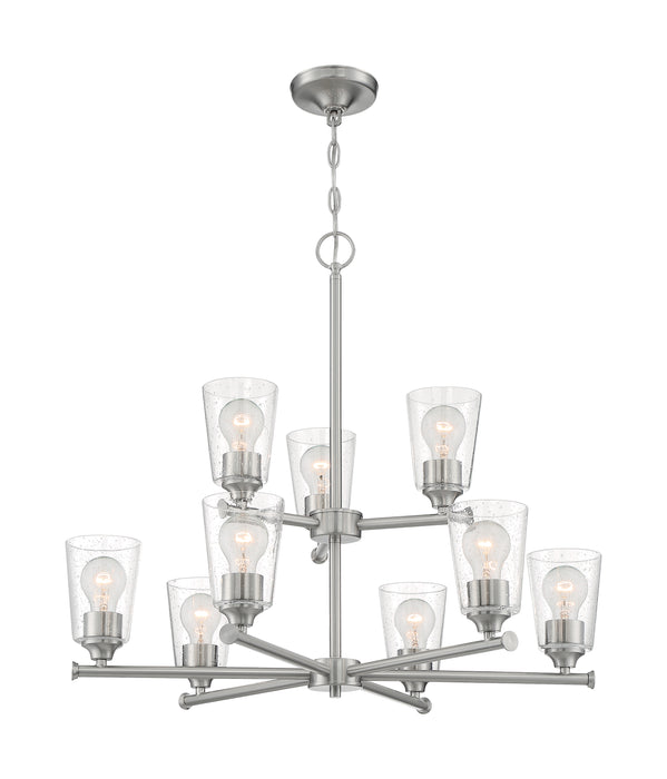 Bransel Nine Light Chandelier in Brushed Nickel