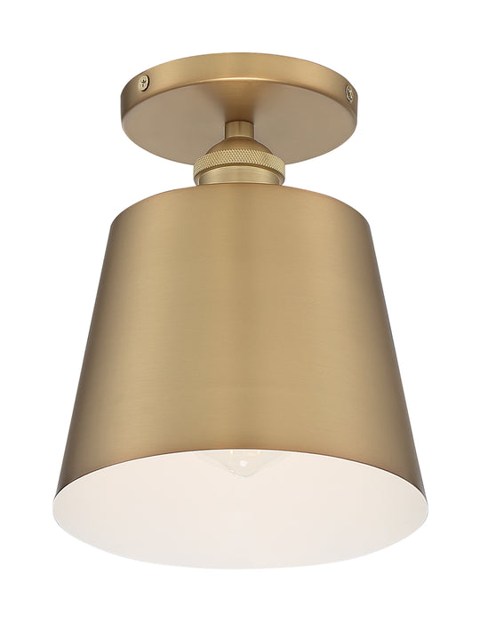 Motif One Light Semi Flush Mount in Brushed Brass / White Accents