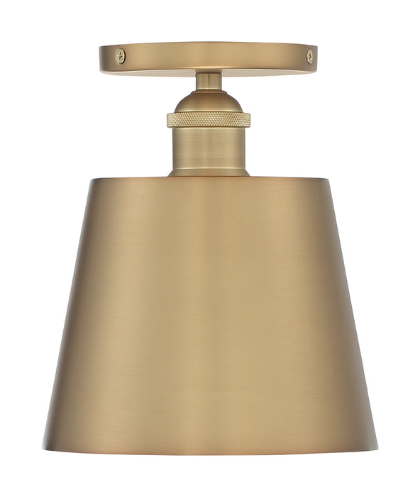 Motif One Light Semi Flush Mount in Brushed Brass / White Accents