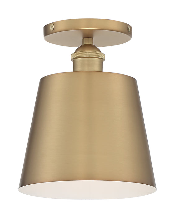 Motif One Light Semi Flush Mount in Brushed Brass / White Accents