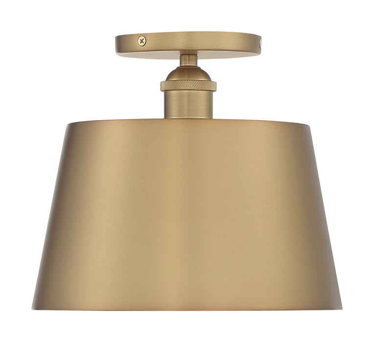 Motif One Light Semi Flush Mount in Brushed Brass / White Accents