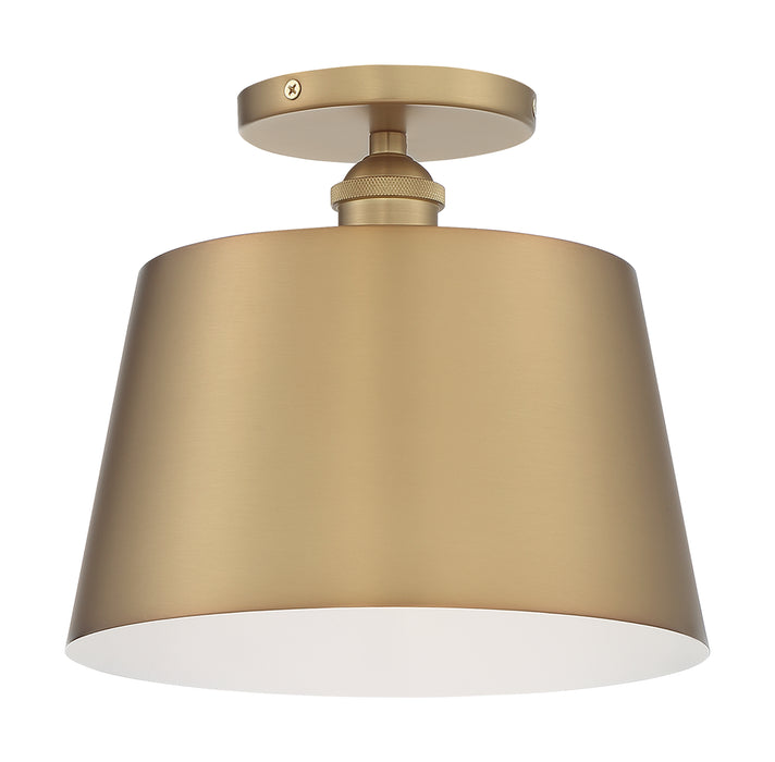 Motif One Light Semi Flush Mount in Brushed Brass / White Accents