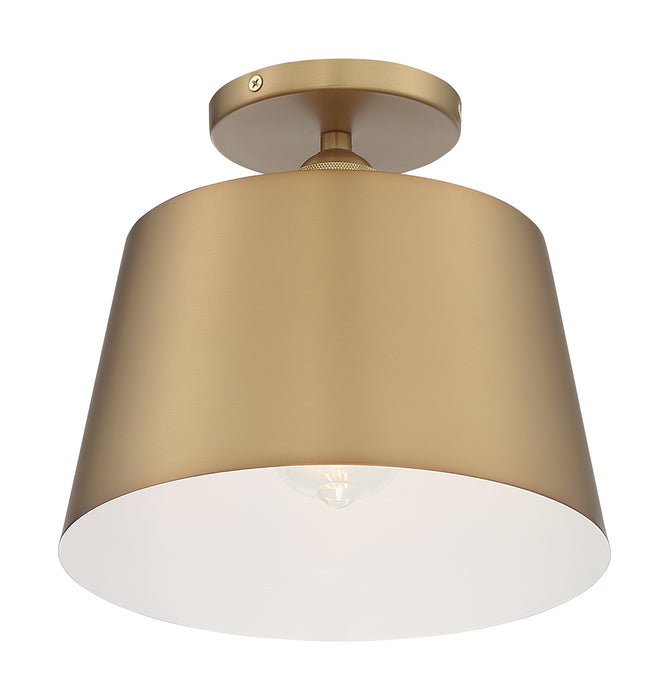 Motif One Light Semi Flush Mount in Brushed Brass / White Accents